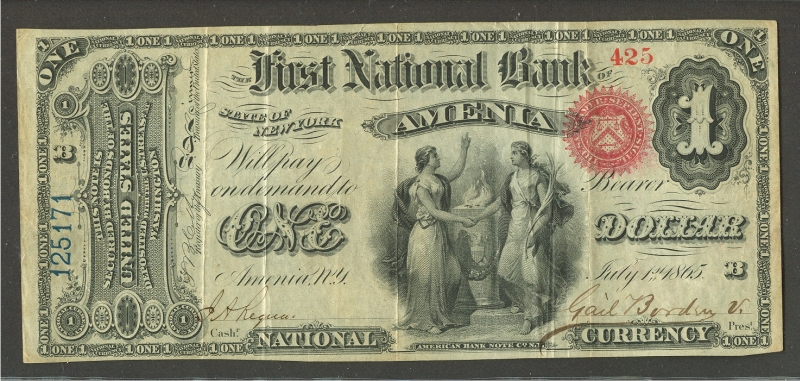 Amenia, New York, Charter #706, 1865 Original $1, Ch.VF